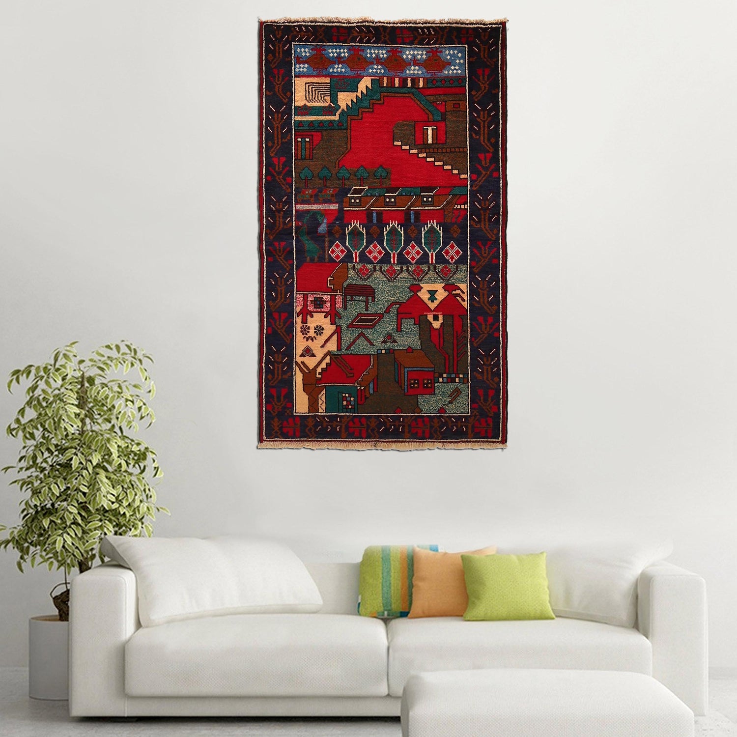Pictorial Rug Handmade Multi Design