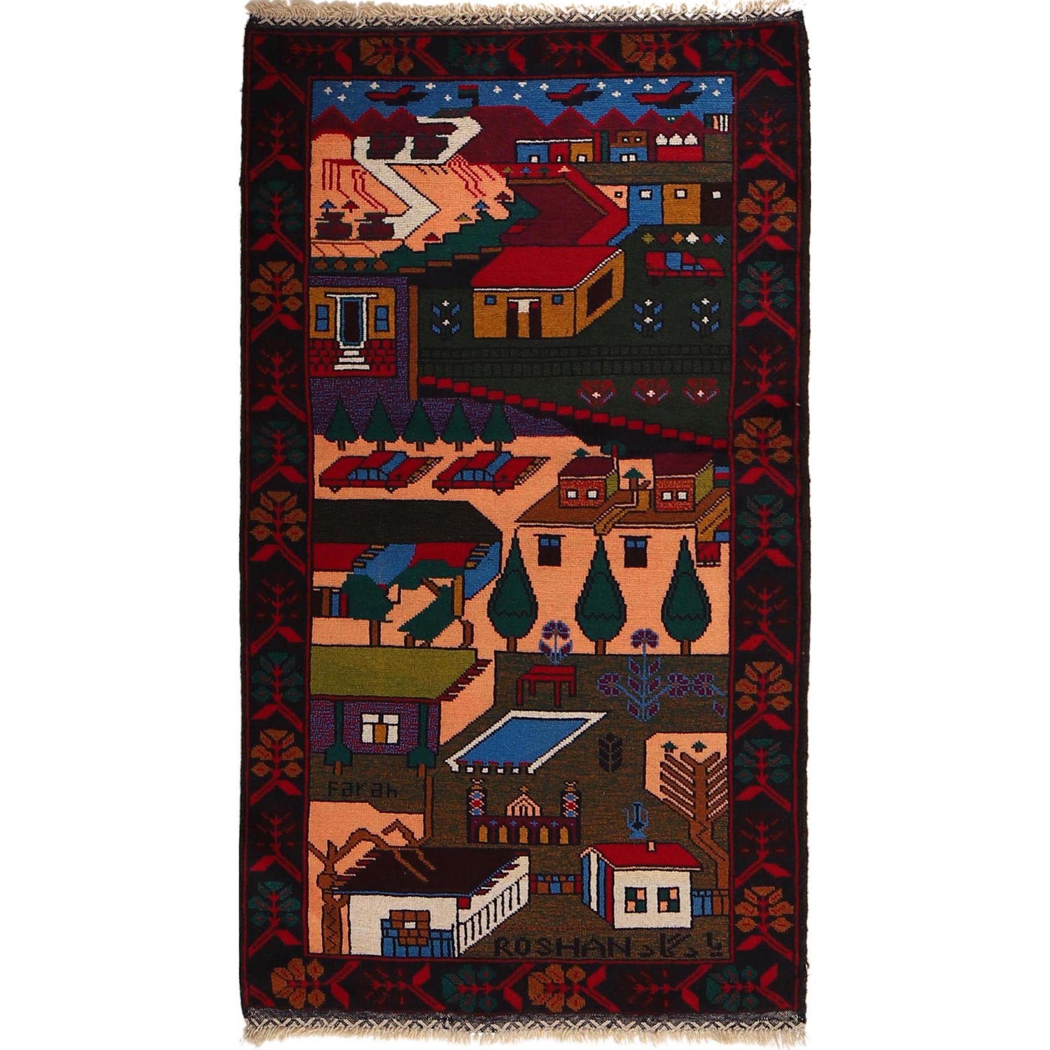 Pictorial Rug Handmade Multi Design