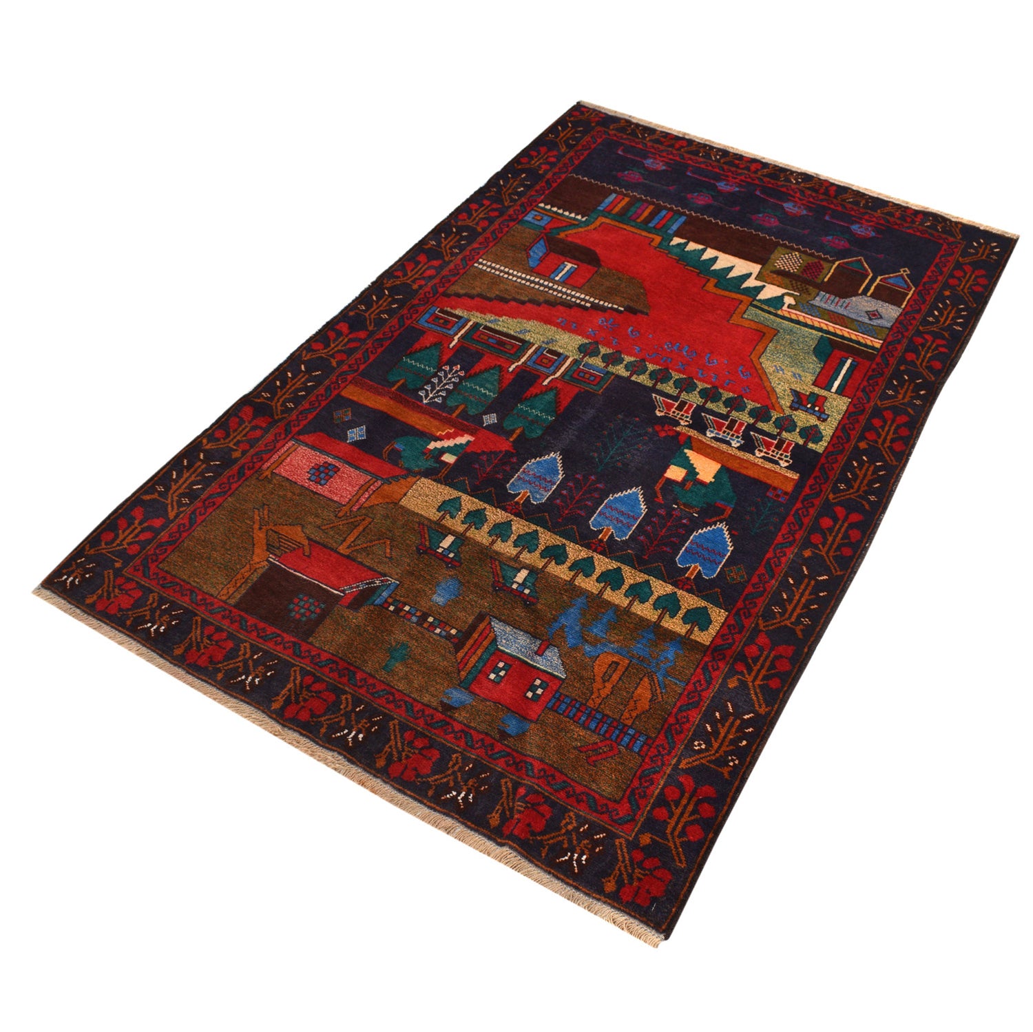 Pictorial Rug Handmade Multi Design