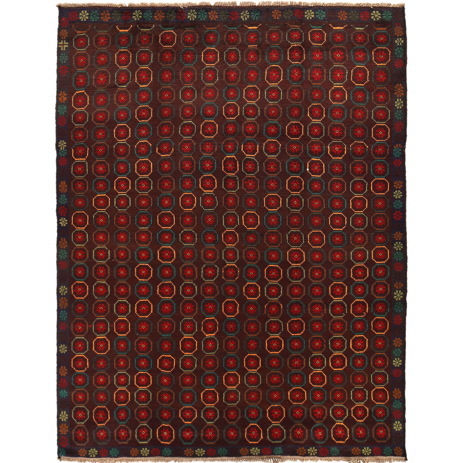 Kohistani Area Rug Handmade Dark Brown Floral 5x8 ft