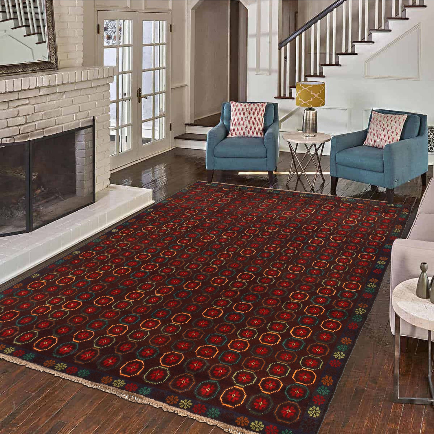 Kohistani Area Rug Handmade Dark Brown Floral 5x8 ft