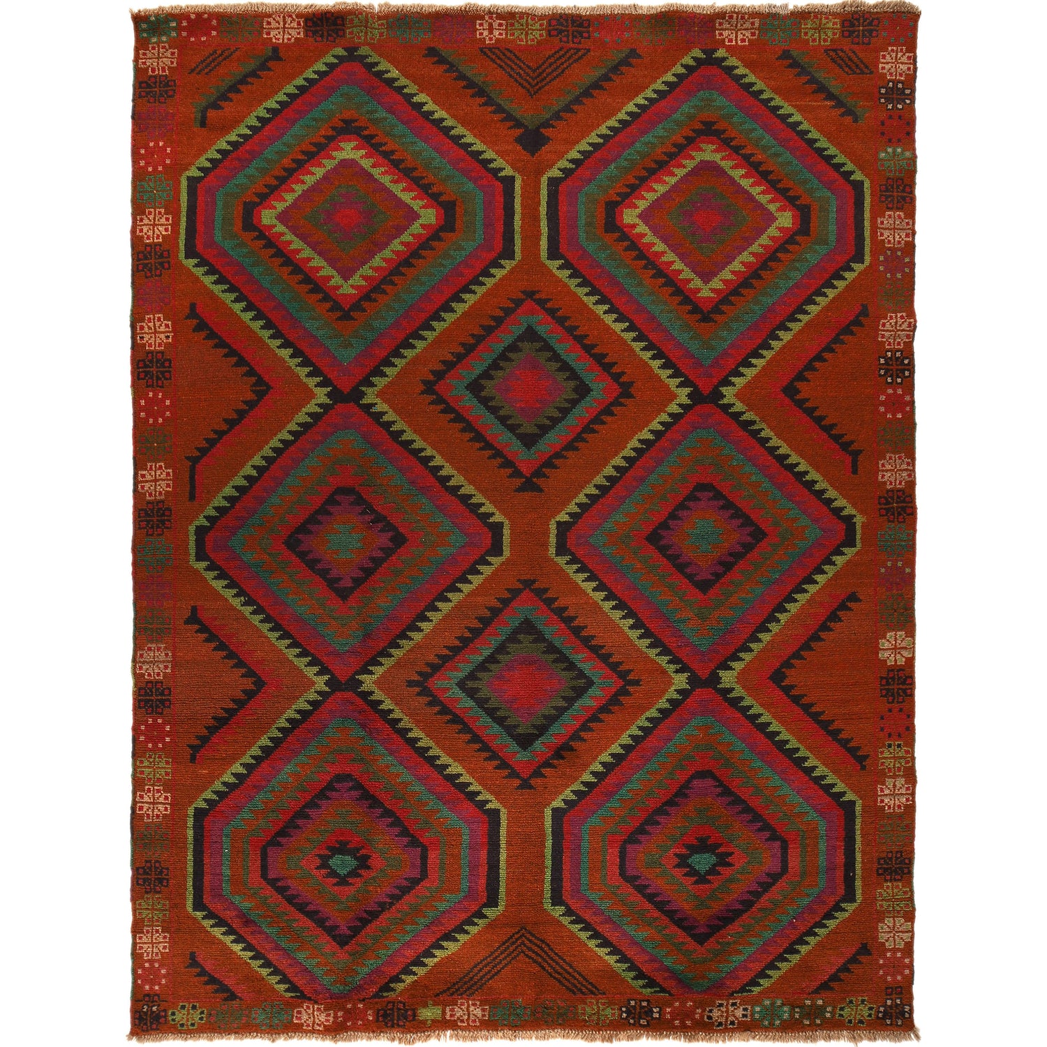 Kohistani Area Rug Handmade Rich Burnt Orange Geometric 5x8