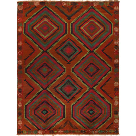 Kohistani Area Rug Handmade Rich Burnt Orange Geometric 5x8