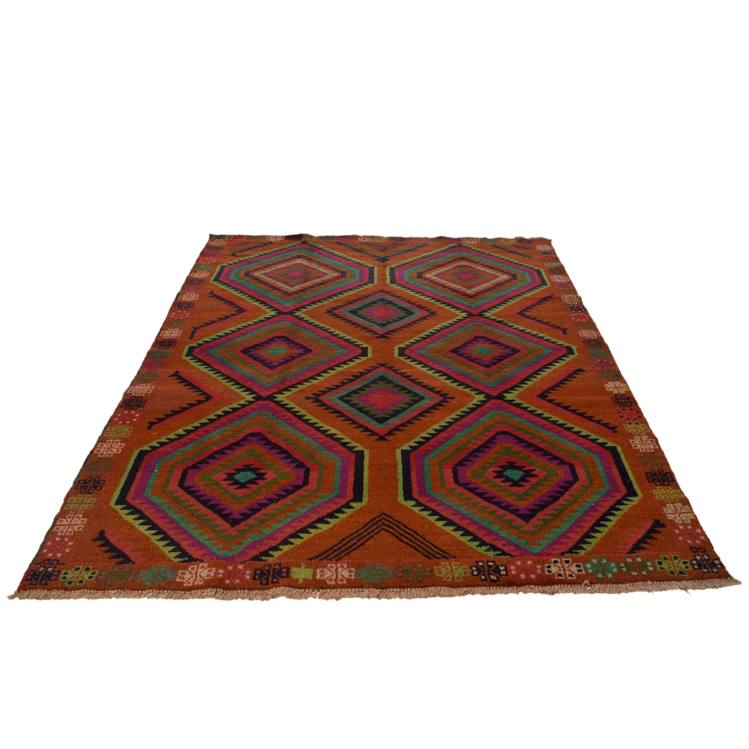 Kohistani Area Rug Handmade Rich Burnt Orange Geometric 5x8