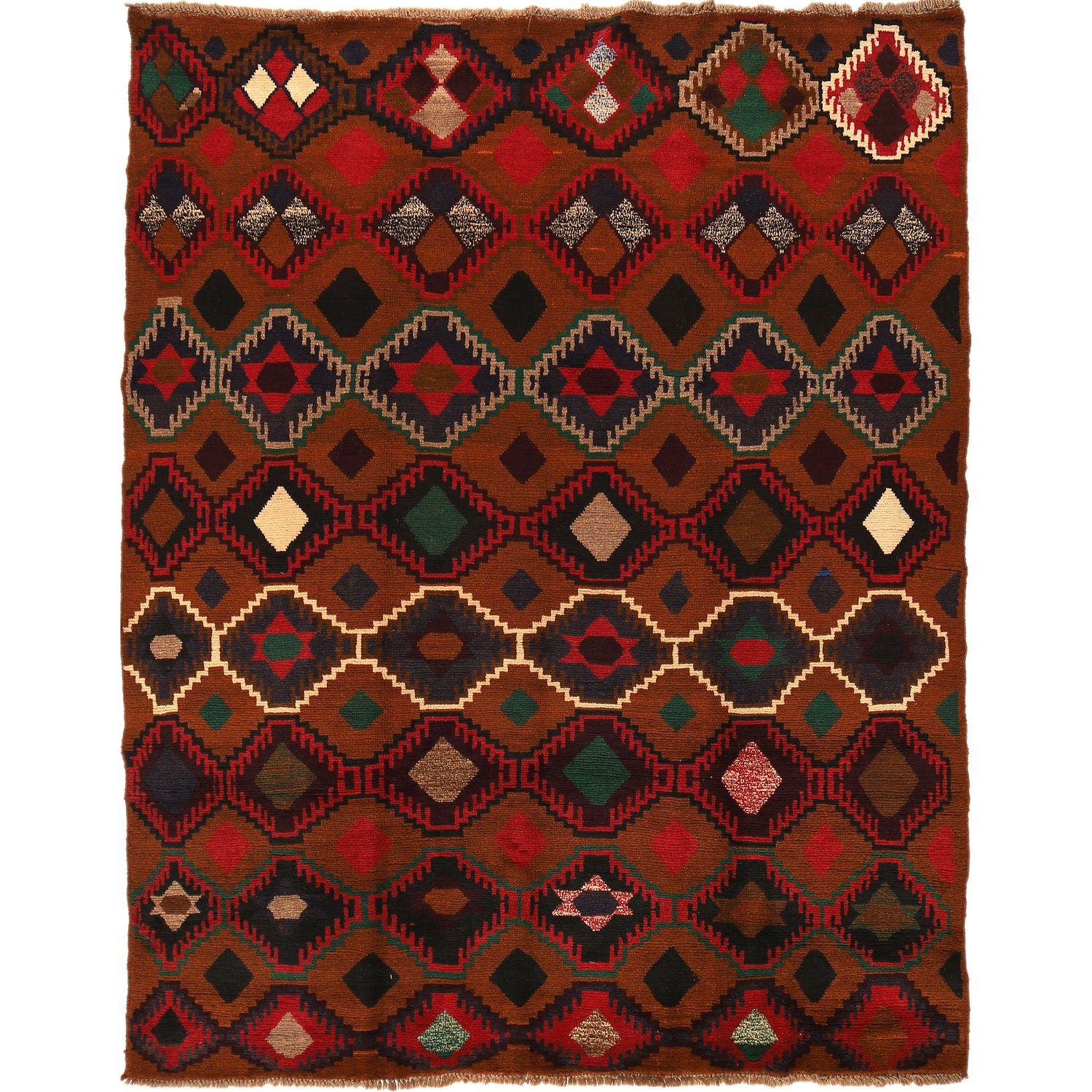 Kohistani Area Rug Handmade Warm Brown Geometric 5x8 ft