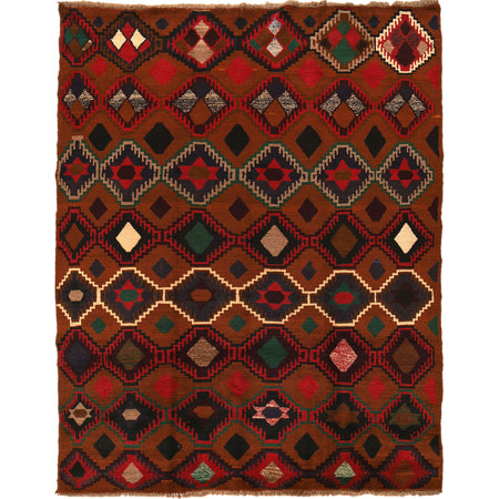 Kohistani Area Rug Handmade Warm Brown Geometric 5x8 ft
