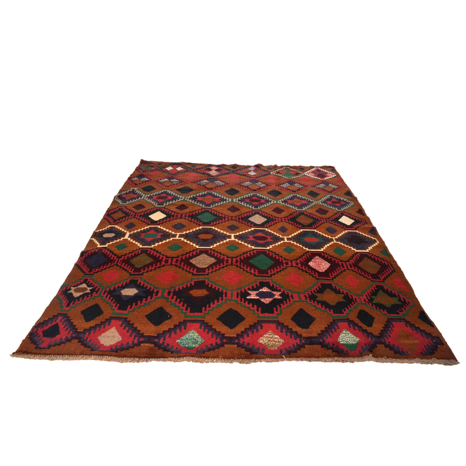 Kohistani Area Rug Handmade Warm Brown Geometric 5x8 ft