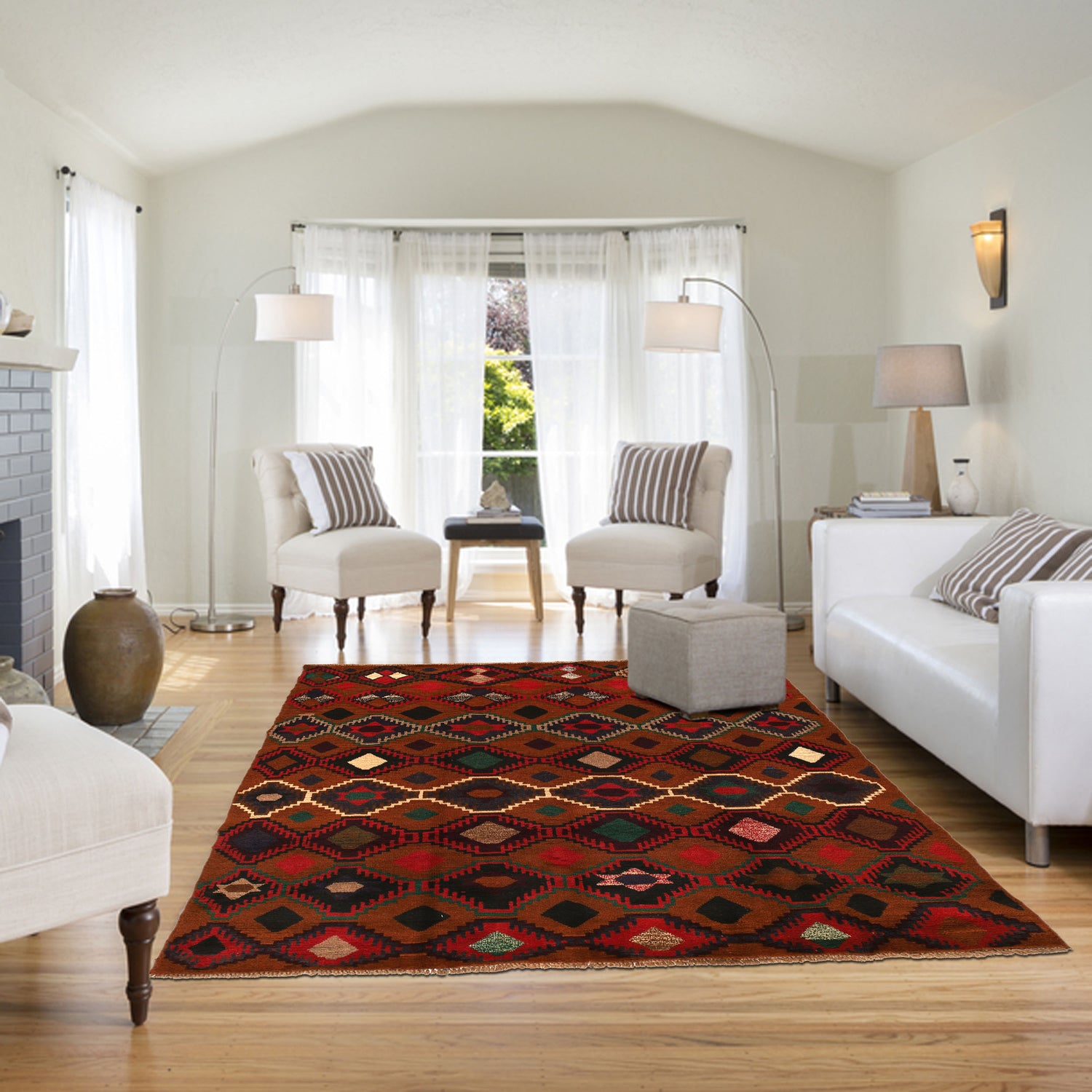Kohistani Area Rug Handmade Warm Brown Geometric 5x8 ft