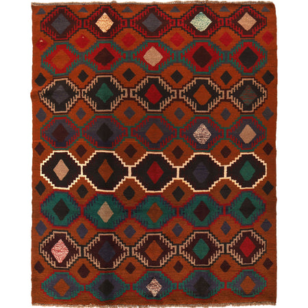 Kohistani Area Rug Handmade Warm Brown Geometric 5x8 ft