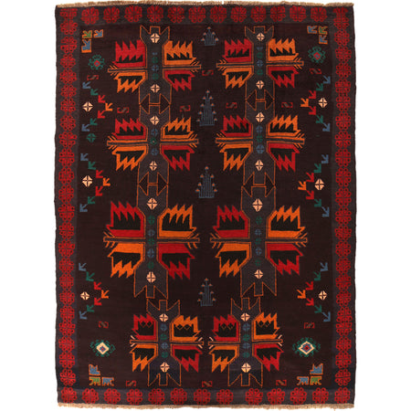 Kohistani Area Rug Handmade Dark Brown Floral 5x8 ft