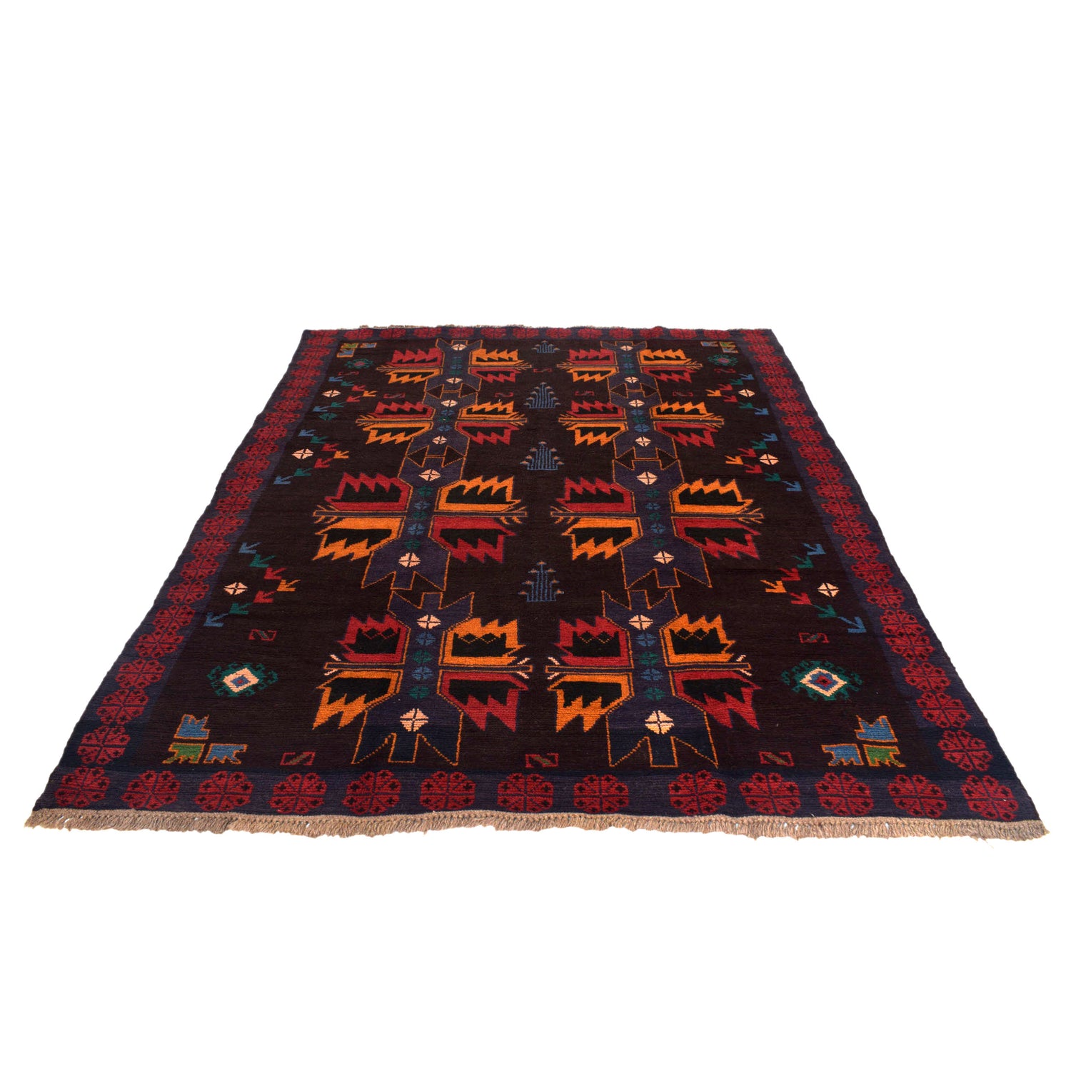 Kohistani Area Rug Handmade Dark Brown Floral 5x8 ft