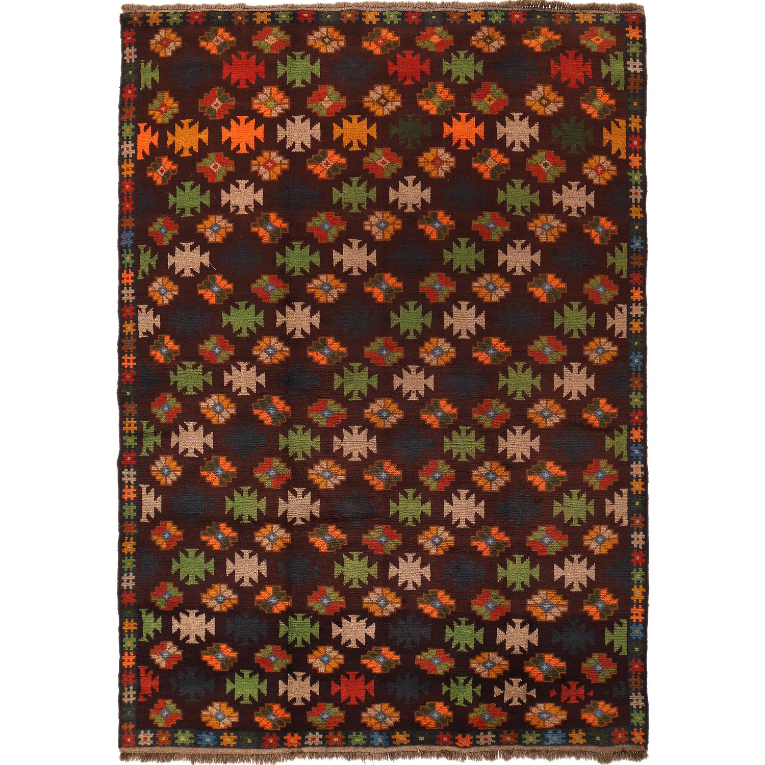 Kohistani Area Rug Handmade Dark Brown Floral 5x8 ft