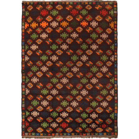 Kohistani Area Rug Handmade Dark Brown Floral 5x8 ft