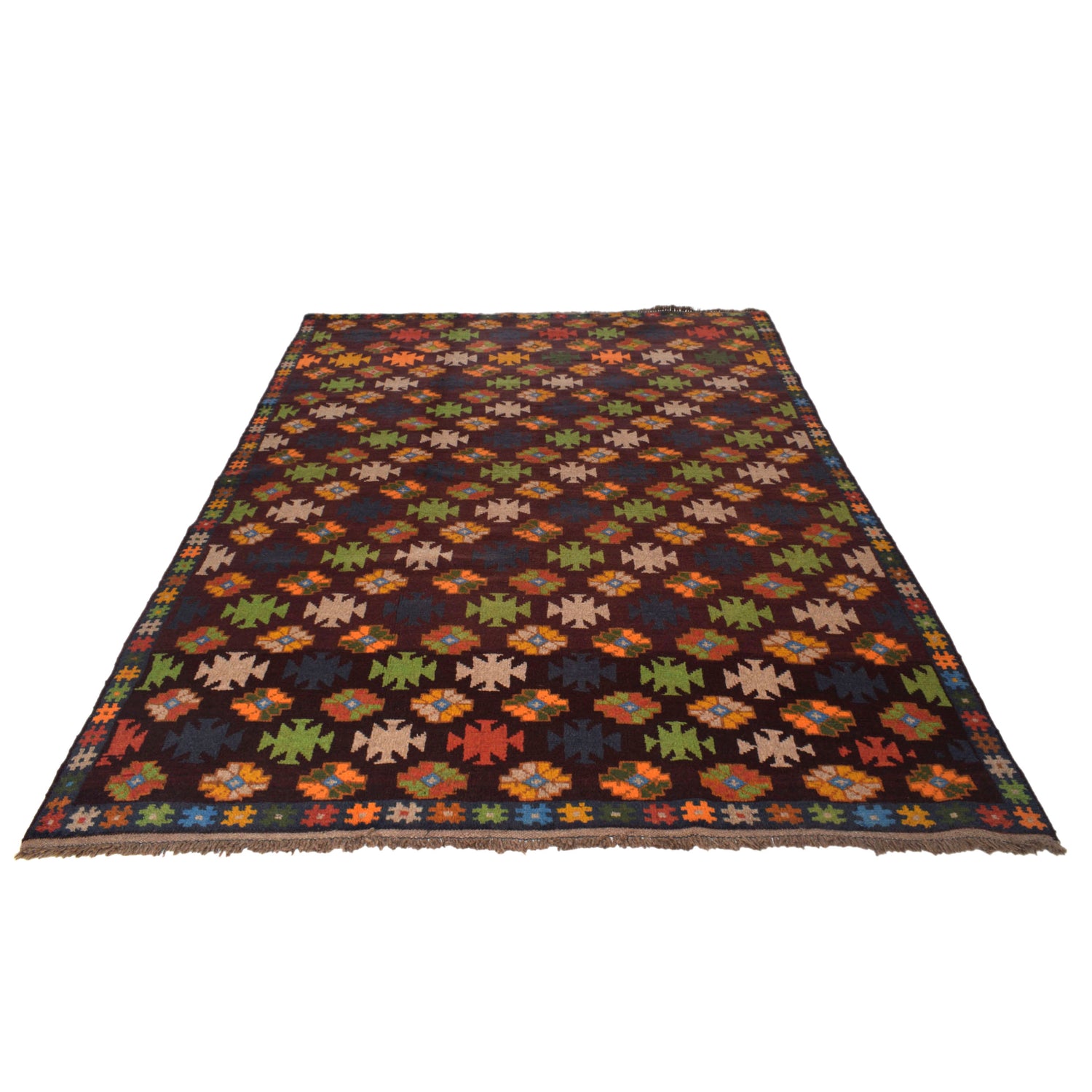 Kohistani Area Rug Handmade Dark Brown Floral 5x8 ft