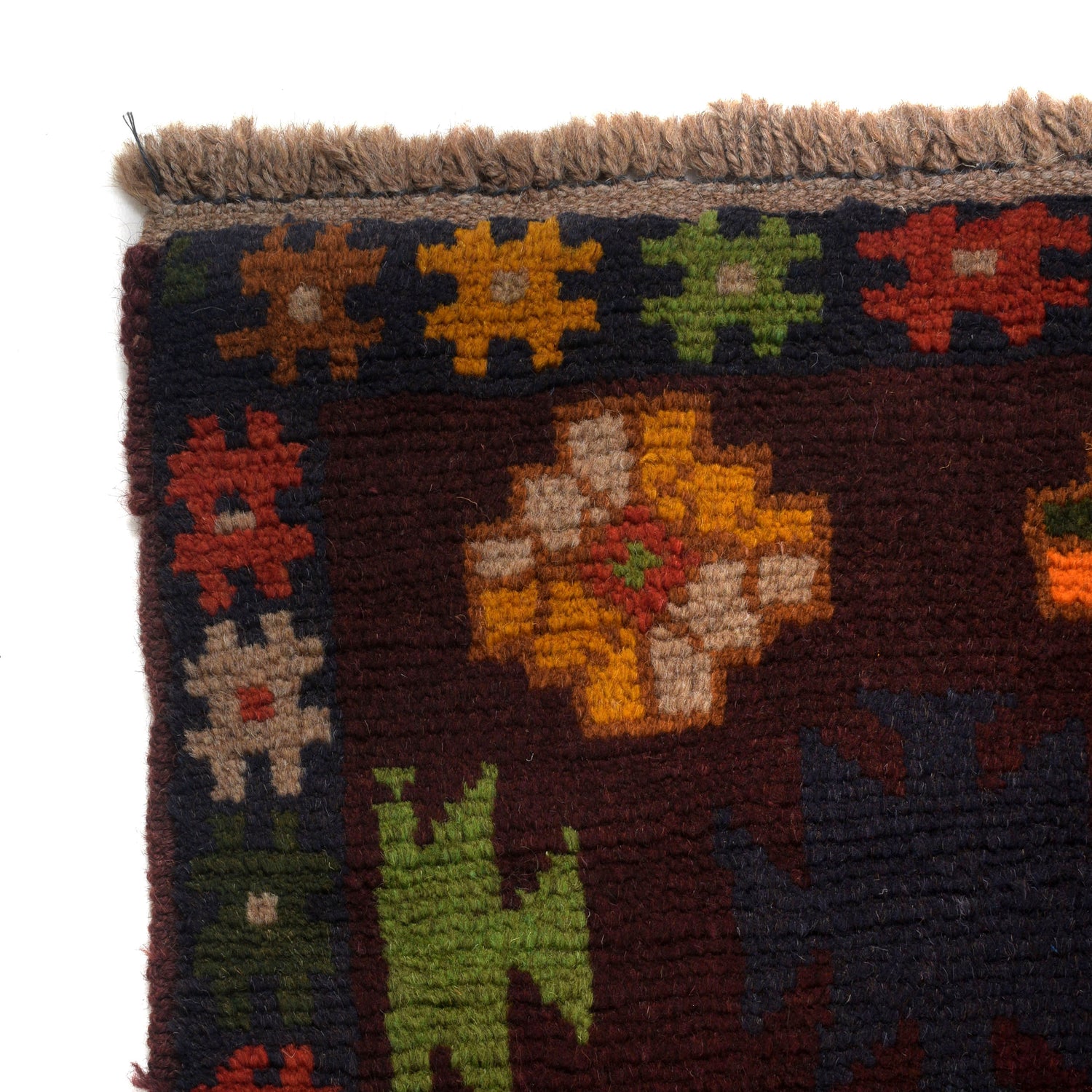 Kohistani Area Rug Handmade Dark Brown Floral 5x8 ft