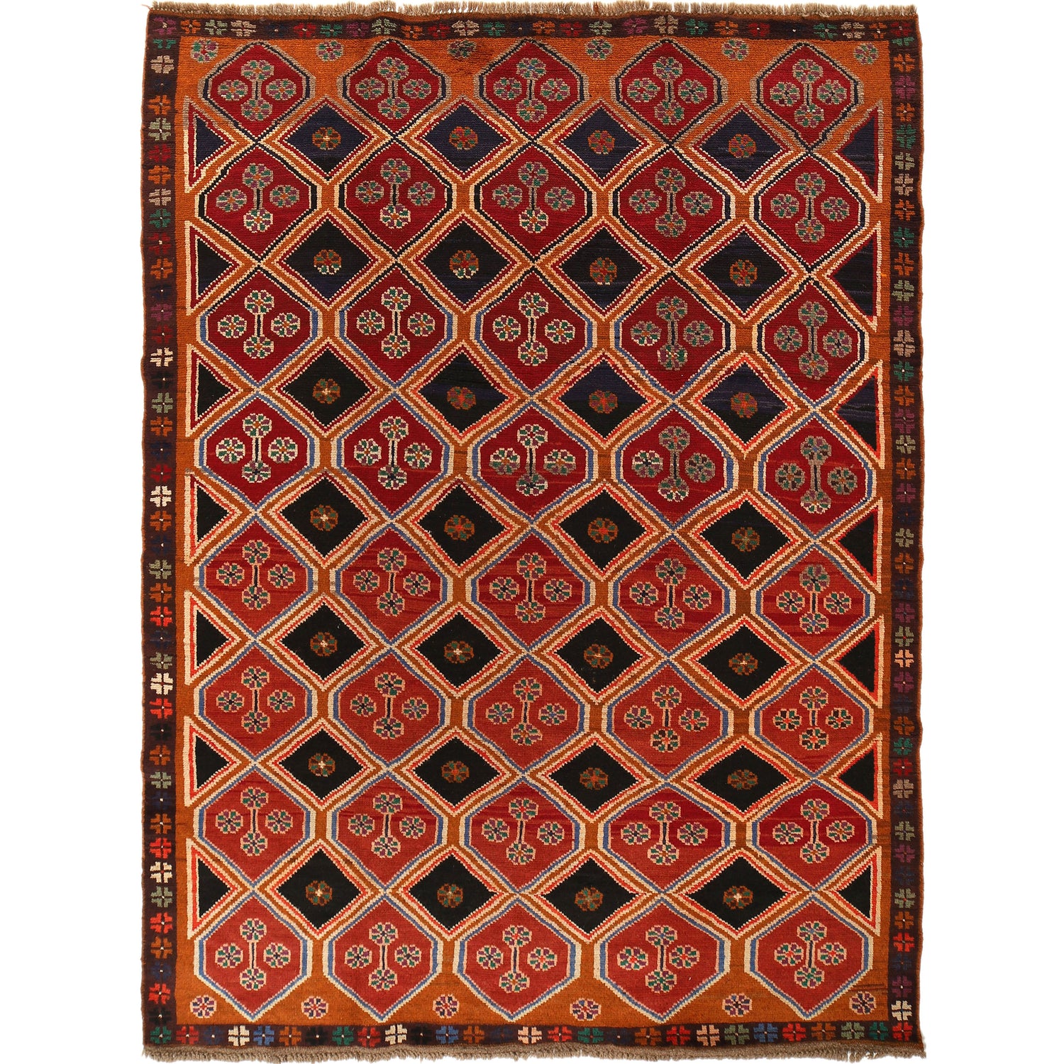 Kohistani Area Rug Handmade Orange Geometric 5x8 ft