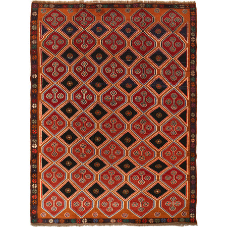Kohistani Area Rug Handmade Orange Geometric 5x8 ft