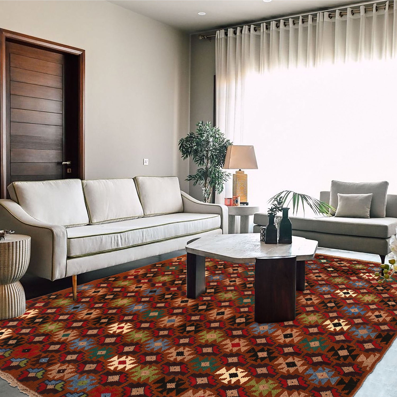 Kohistani Area Rug Handmade Light Brown Geometric 5x8 ft