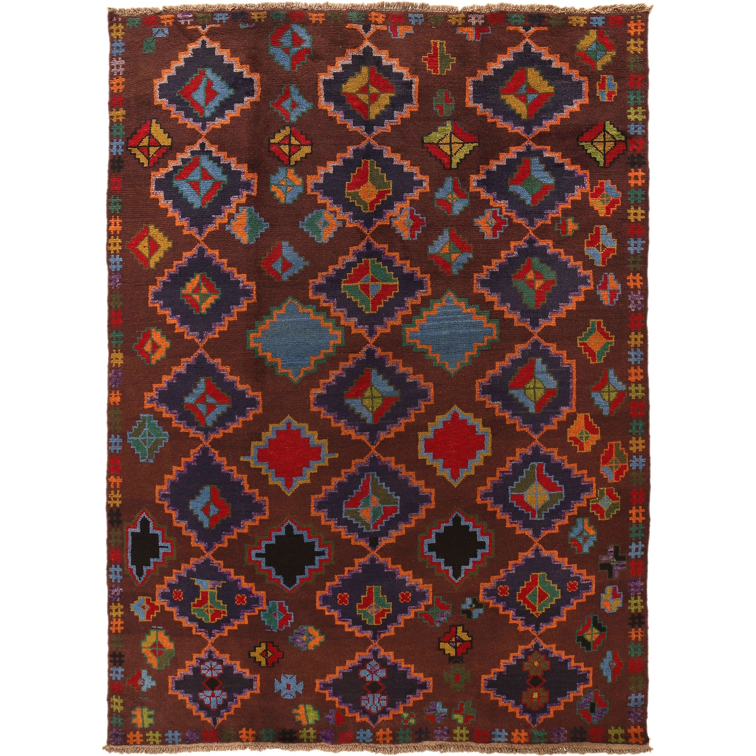 Kohistani Area Rug Handmade Brown Geometric 5x8 ft