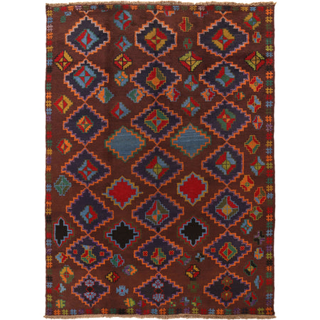 Kohistani Area Rug Handmade Brown Geometric 5x8 ft