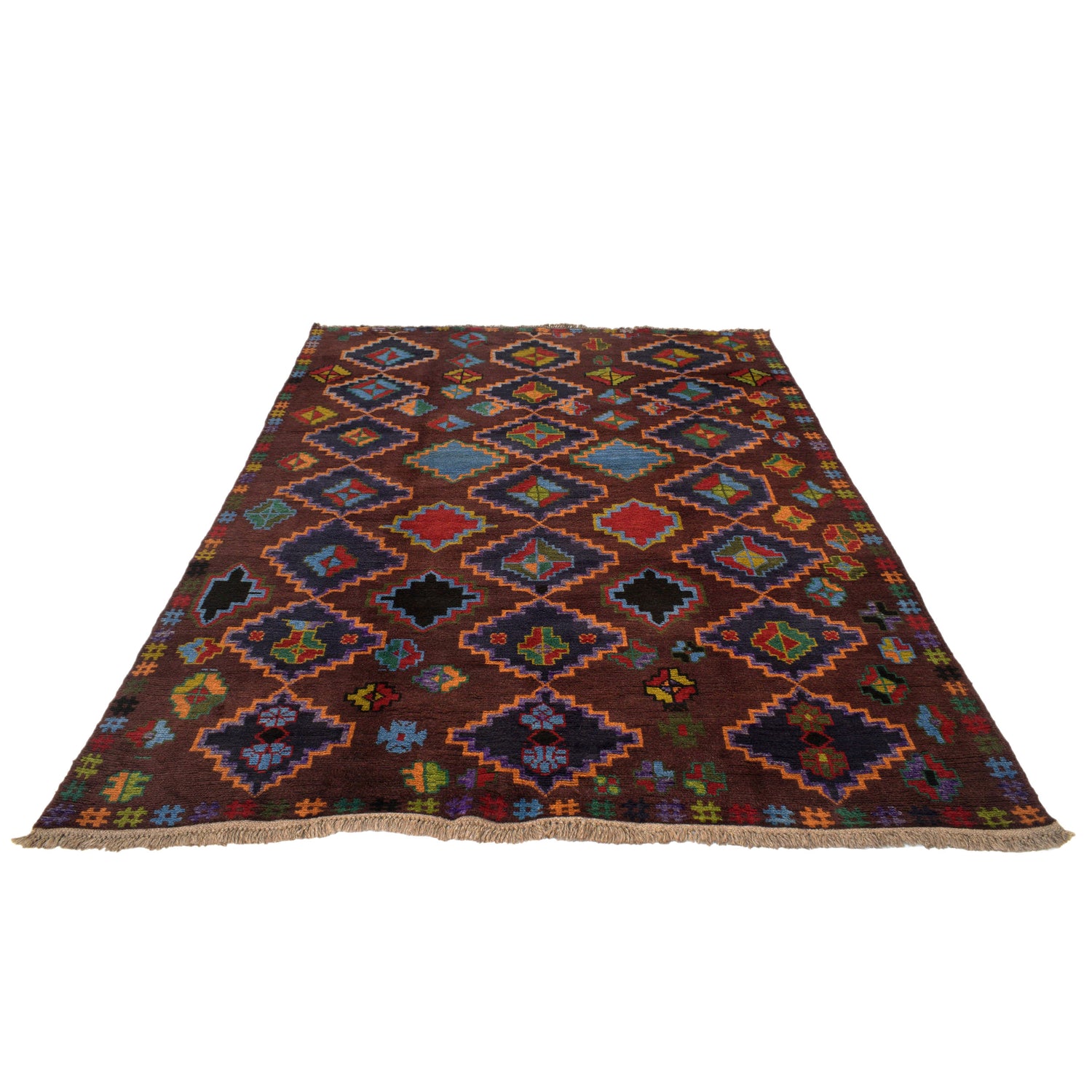 Kohistani Area Rug Handmade Brown Geometric 5x8 ft