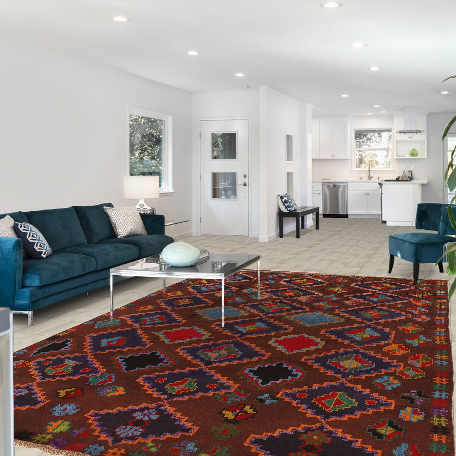 Kohistani Area Rug Handmade Brown Geometric 5x8 ft