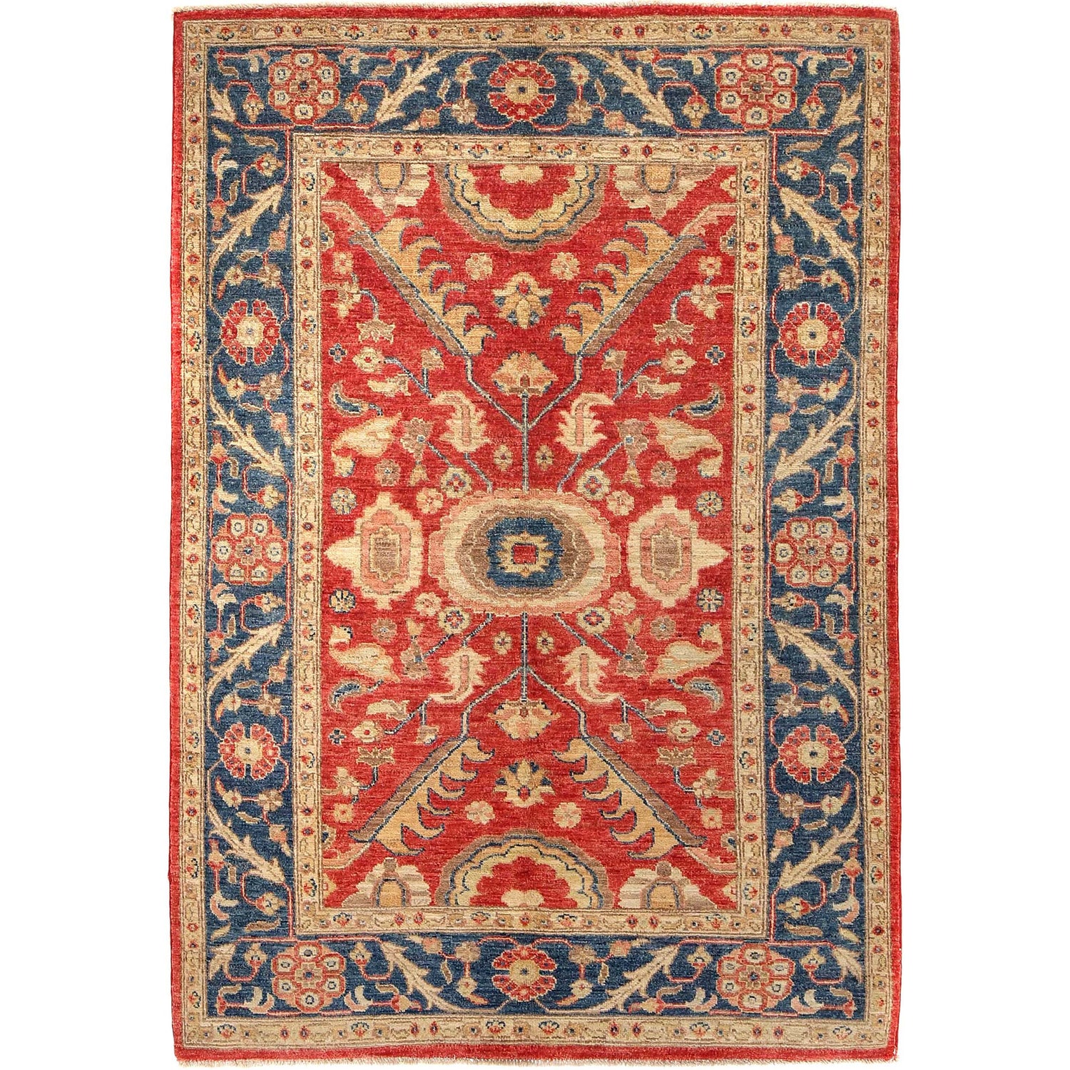 Heriz Area Rug Handmade Red Medallion 4x6 ft