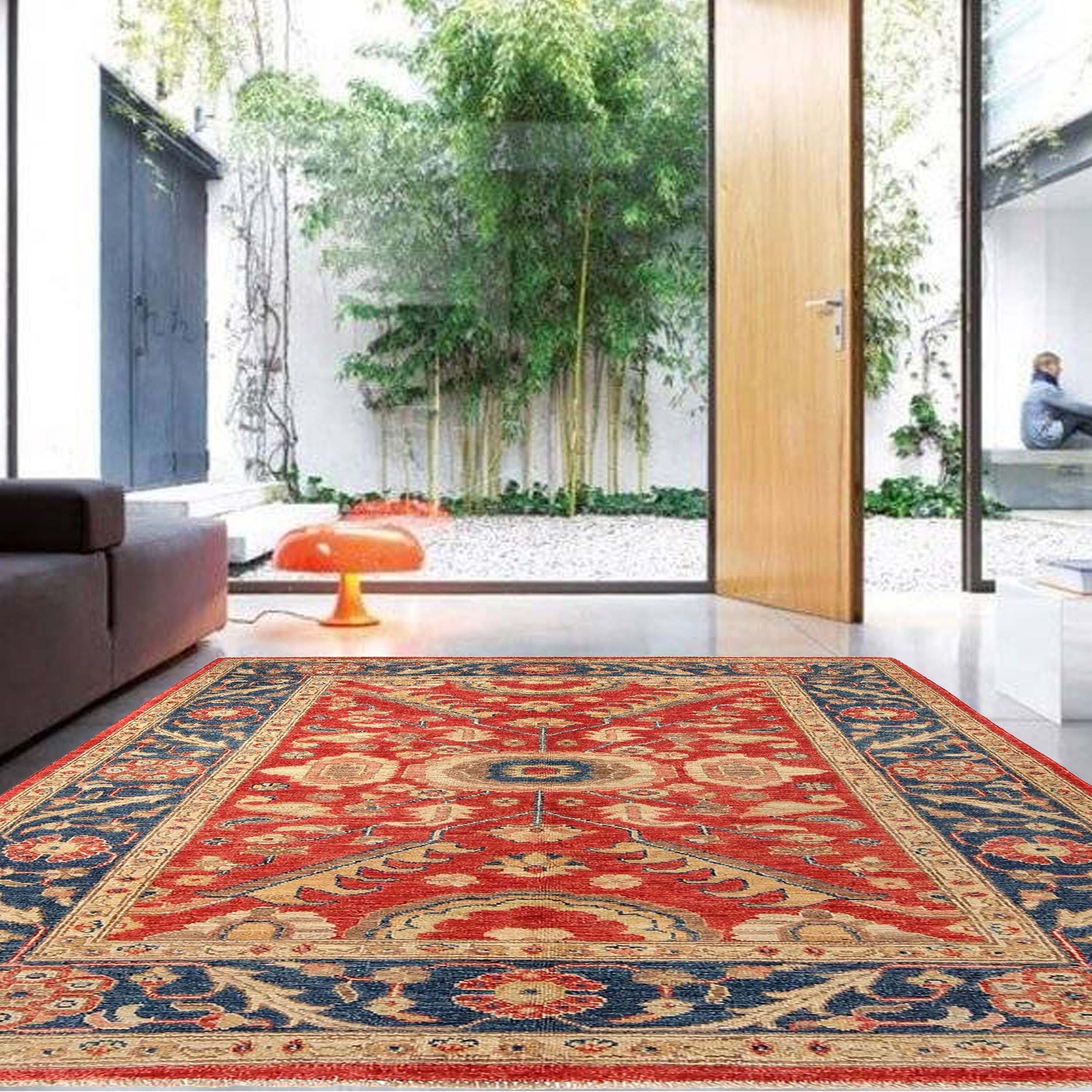 Heriz Area Rug Handmade Red Medallion 4x6 ft