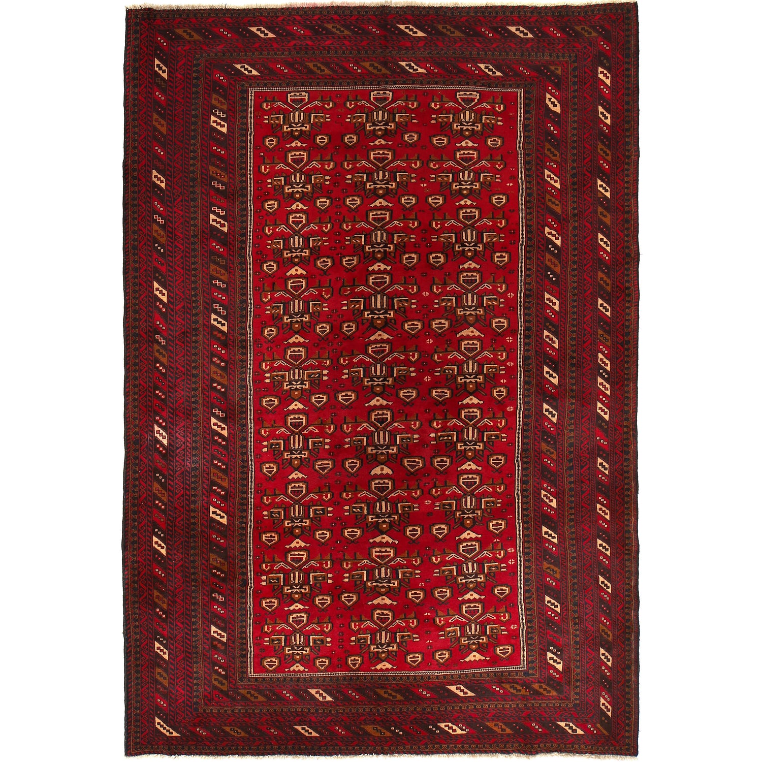 Baluchi Rug Handmade Deep Red Floral 7x10 ft