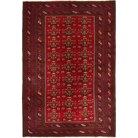 Baluchi Rug Handmade Deep Red Floral 7x10 ft
