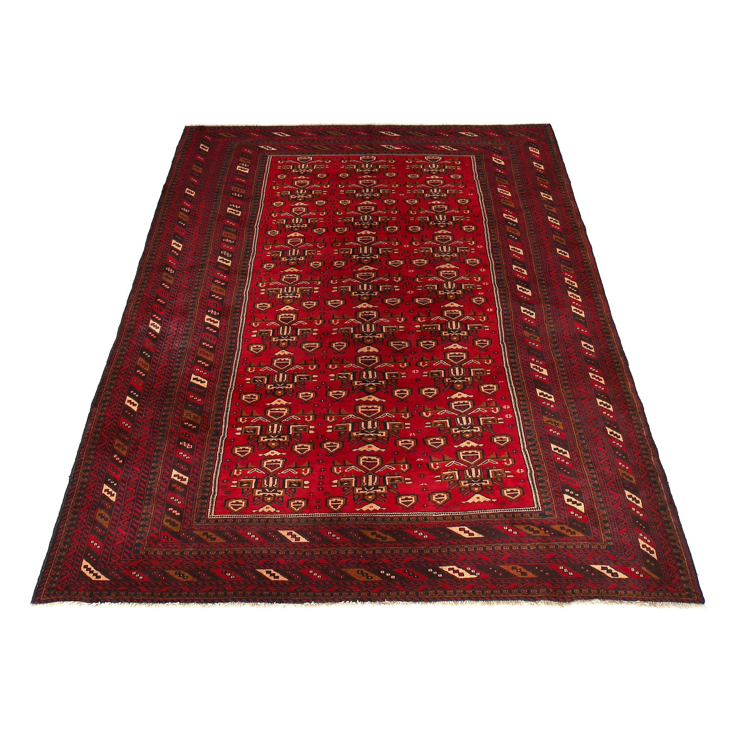 Baluchi Rug Handmade Deep Red Floral 7x10 ft