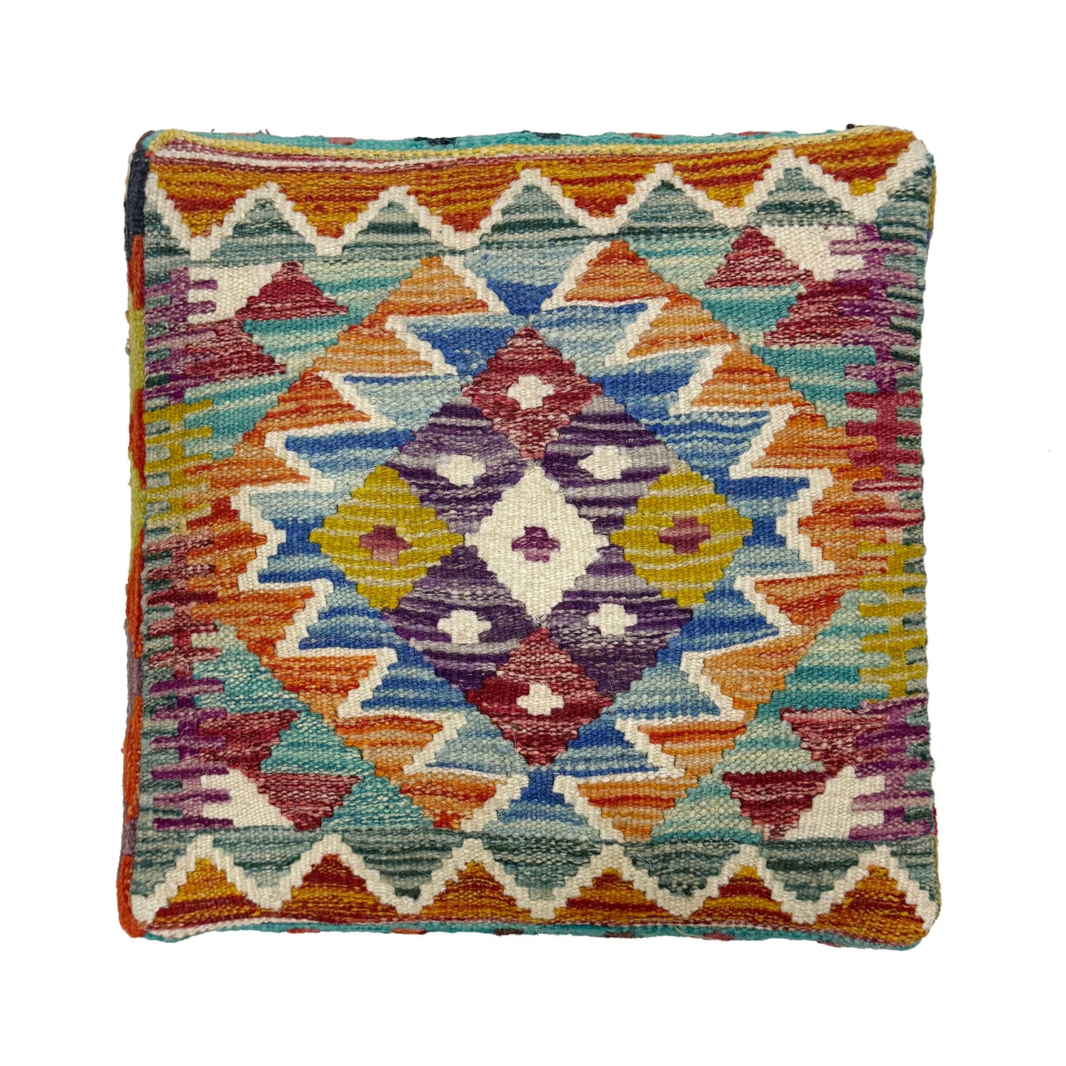 Vegetable Kilim Stool Cover Handmade Multi Geometric 1x1 ft