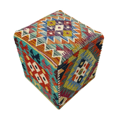 Vegetable Kilim Stool Cover Handmade Multi Geometric 1x1 ft