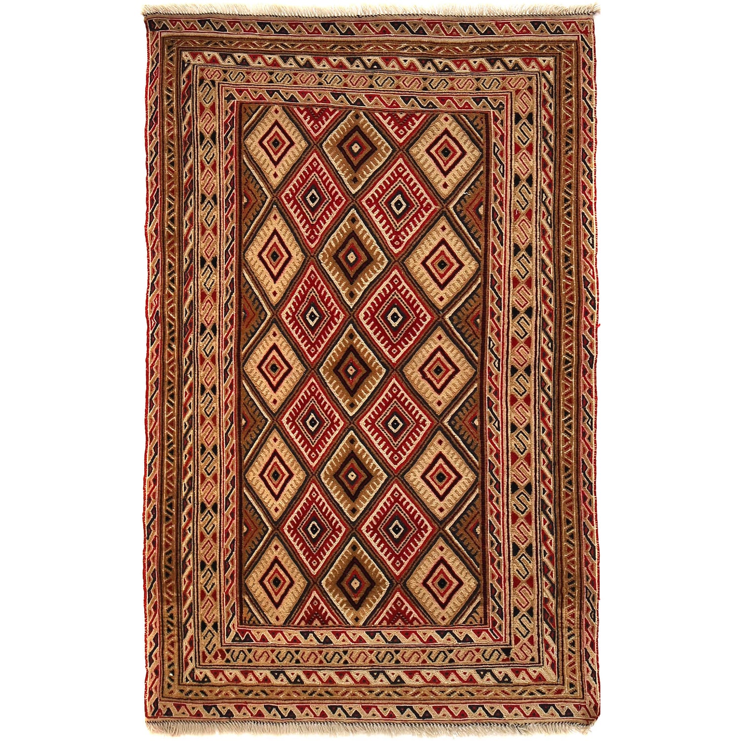 Nakhunak Kilim Area Rug Handmade Multi Geometric 2x4 ft
