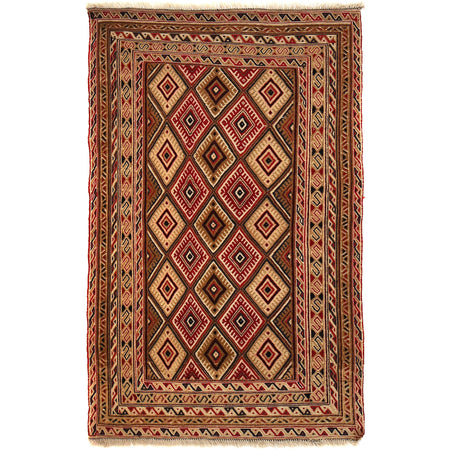 Nakhunak Kilim Area Rug Handmade Multi Geometric 2x4 ft
