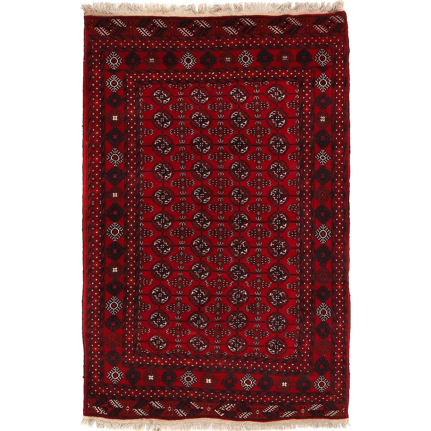 Bokhara Rug Handmade Vibrant Red Medallion 4x6 ft
