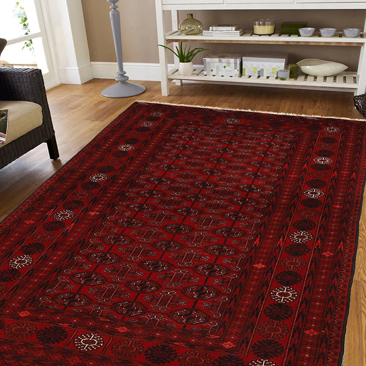 Bokhara Rug Handmade Vibrant Red Medallion 4x6 ft