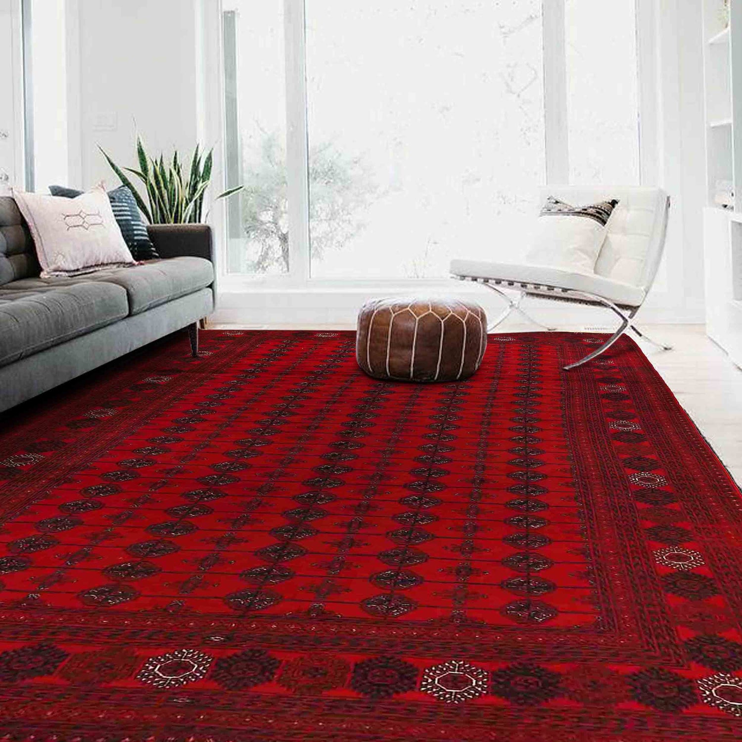 Bokhara Rug Handmade Vibrant Red Medallion 7x10 ft