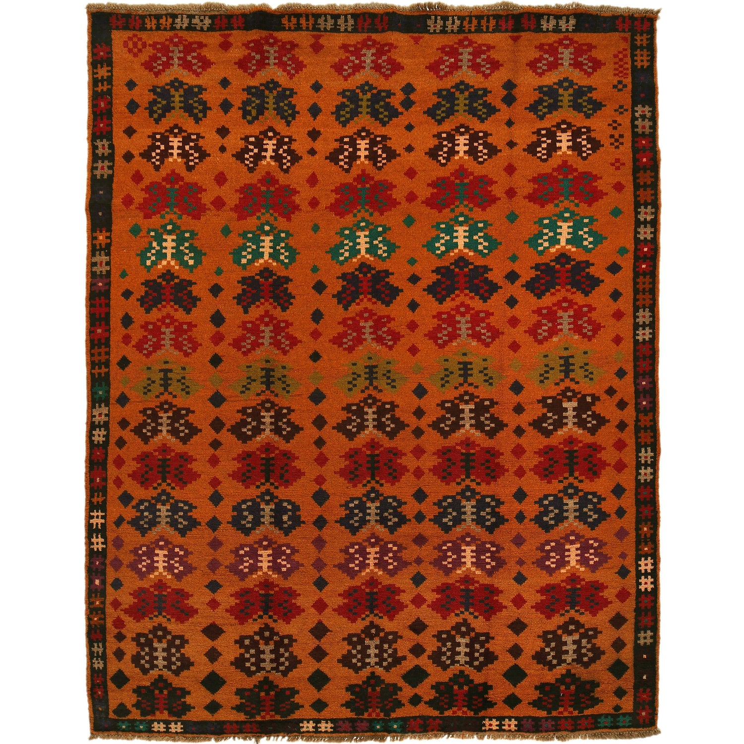 Kohistani Area Rug Handmade Orange Geometric 5x8 ft