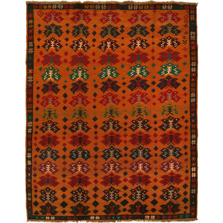 Kohistani Area Rug Handmade Orange Geometric 5x8 ft