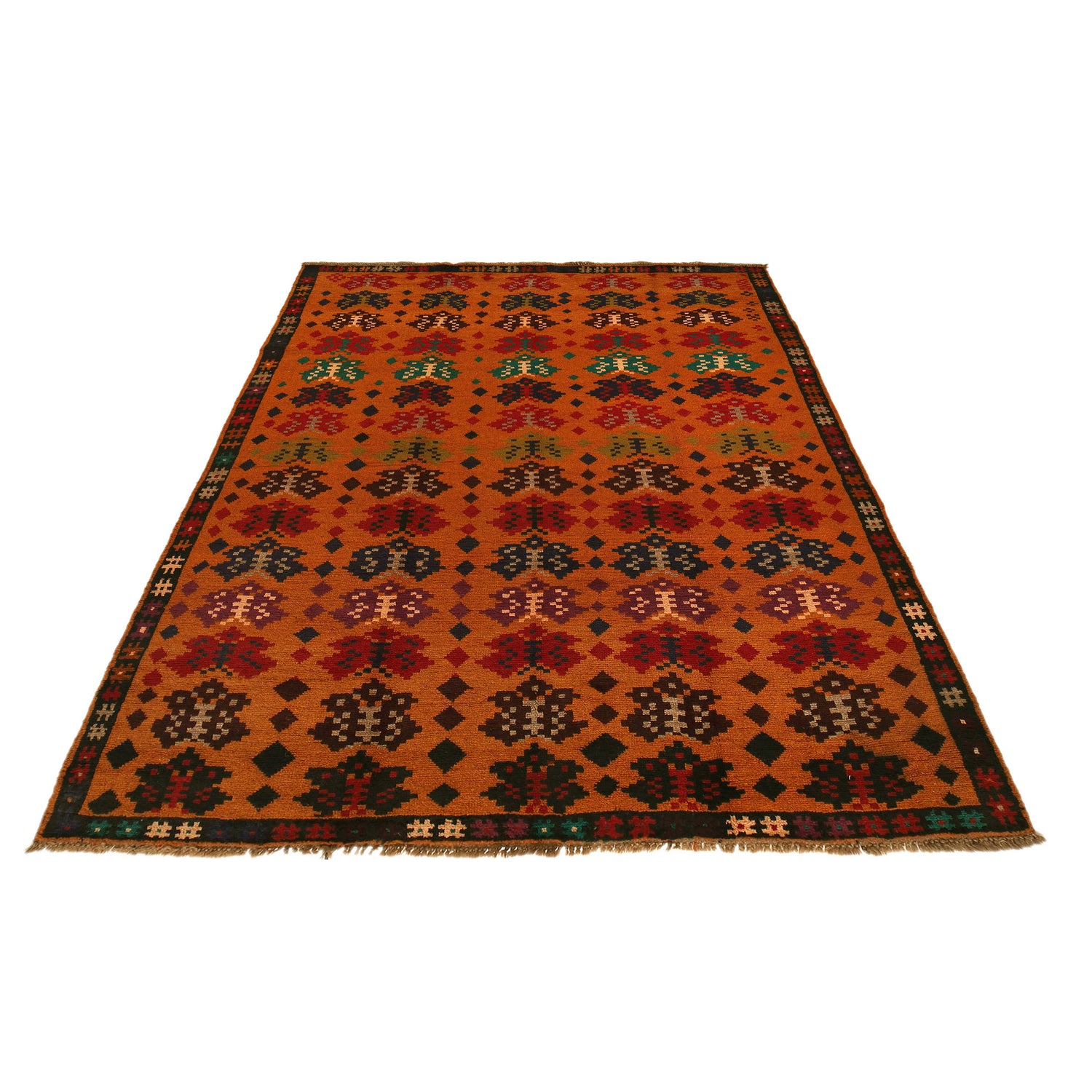 Kohistani Area Rug Handmade Orange Geometric 5x8 ft
