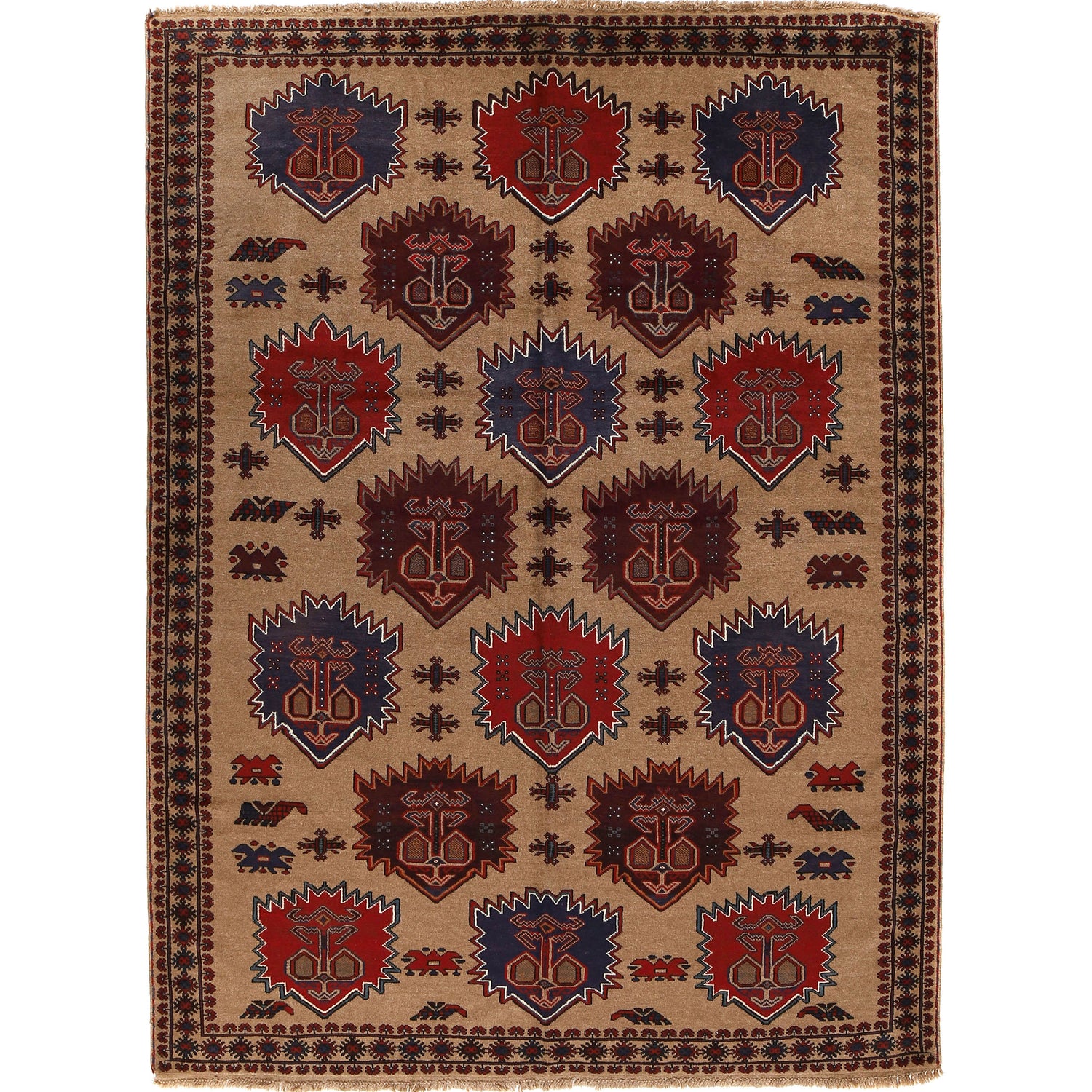 Baluchi Rug Handmade Tan Floral 6x9 ft