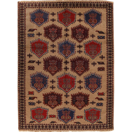 Baluchi Rug Handmade Tan Floral 6x9 ft