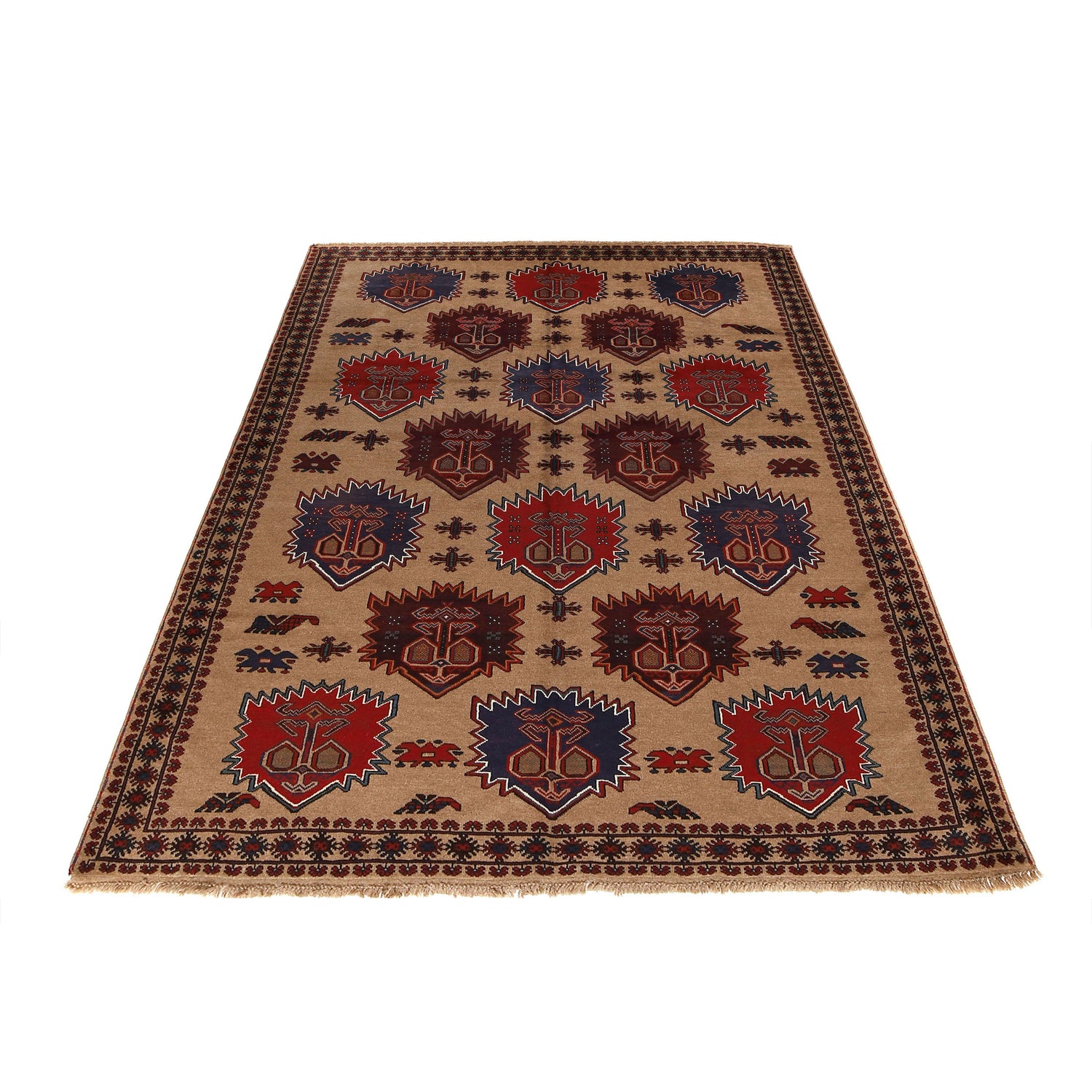 Baluchi Rug Handmade Tan Floral 6x9 ft