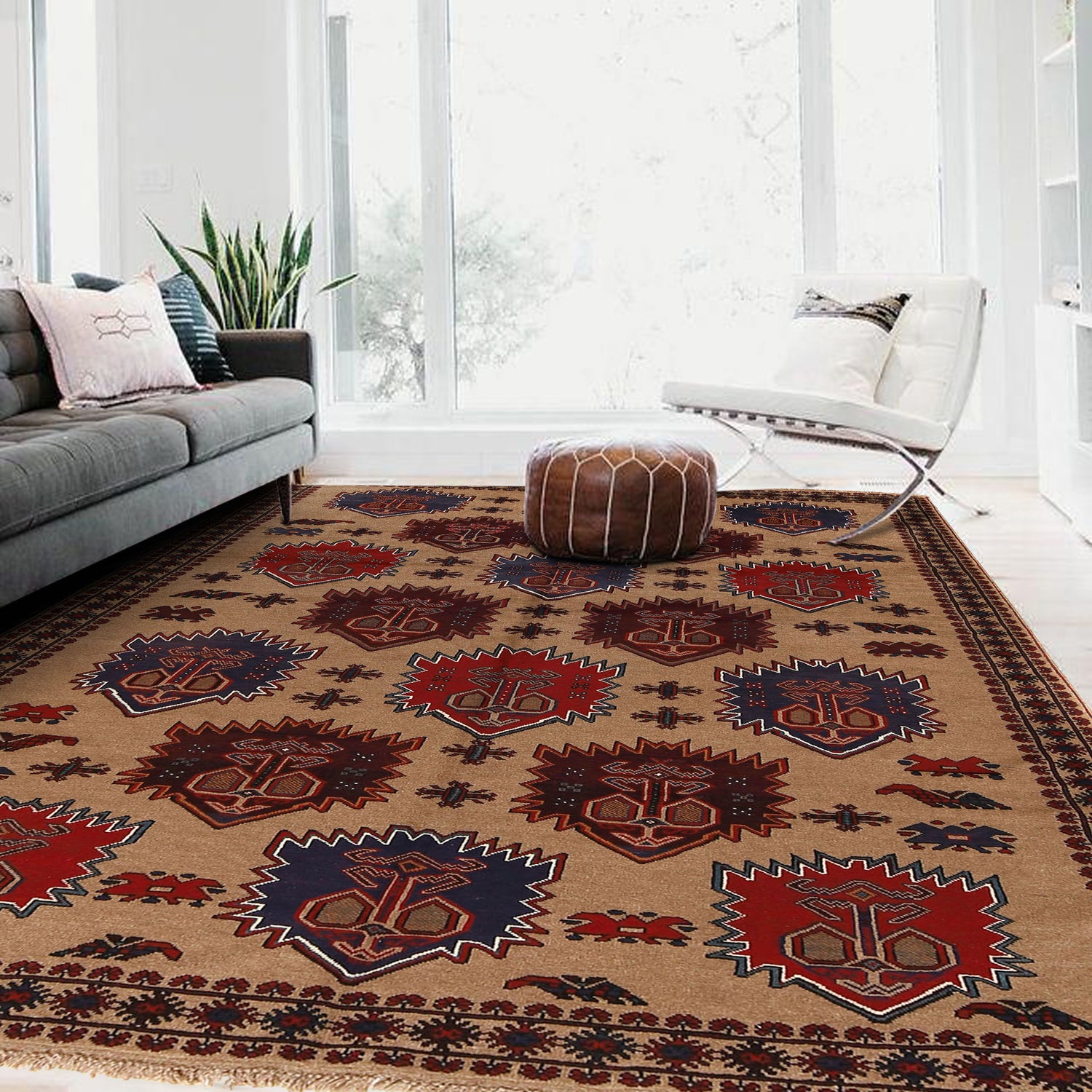 Baluchi Rug Handmade Tan Floral 6x9 ft