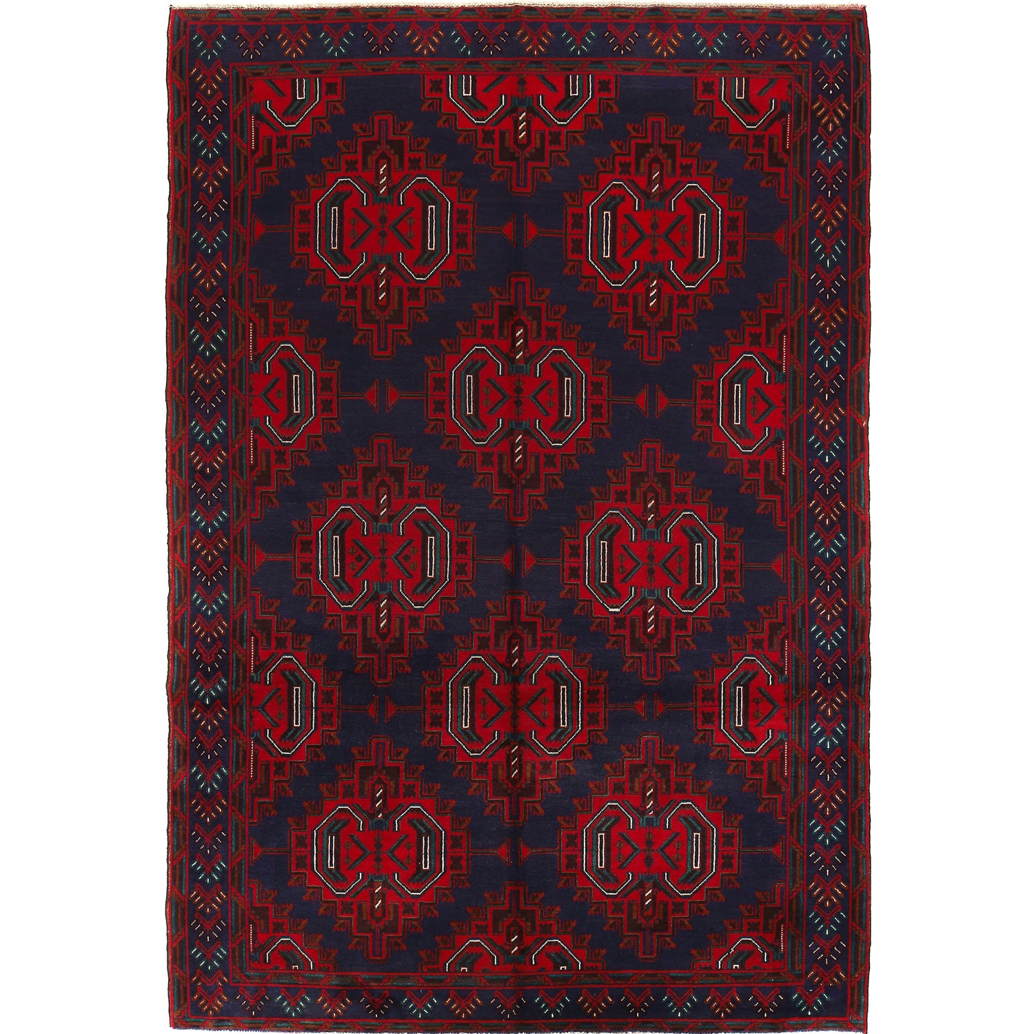 Baluchi Rug Handmade Navy Blue Geometric 7x10 ft