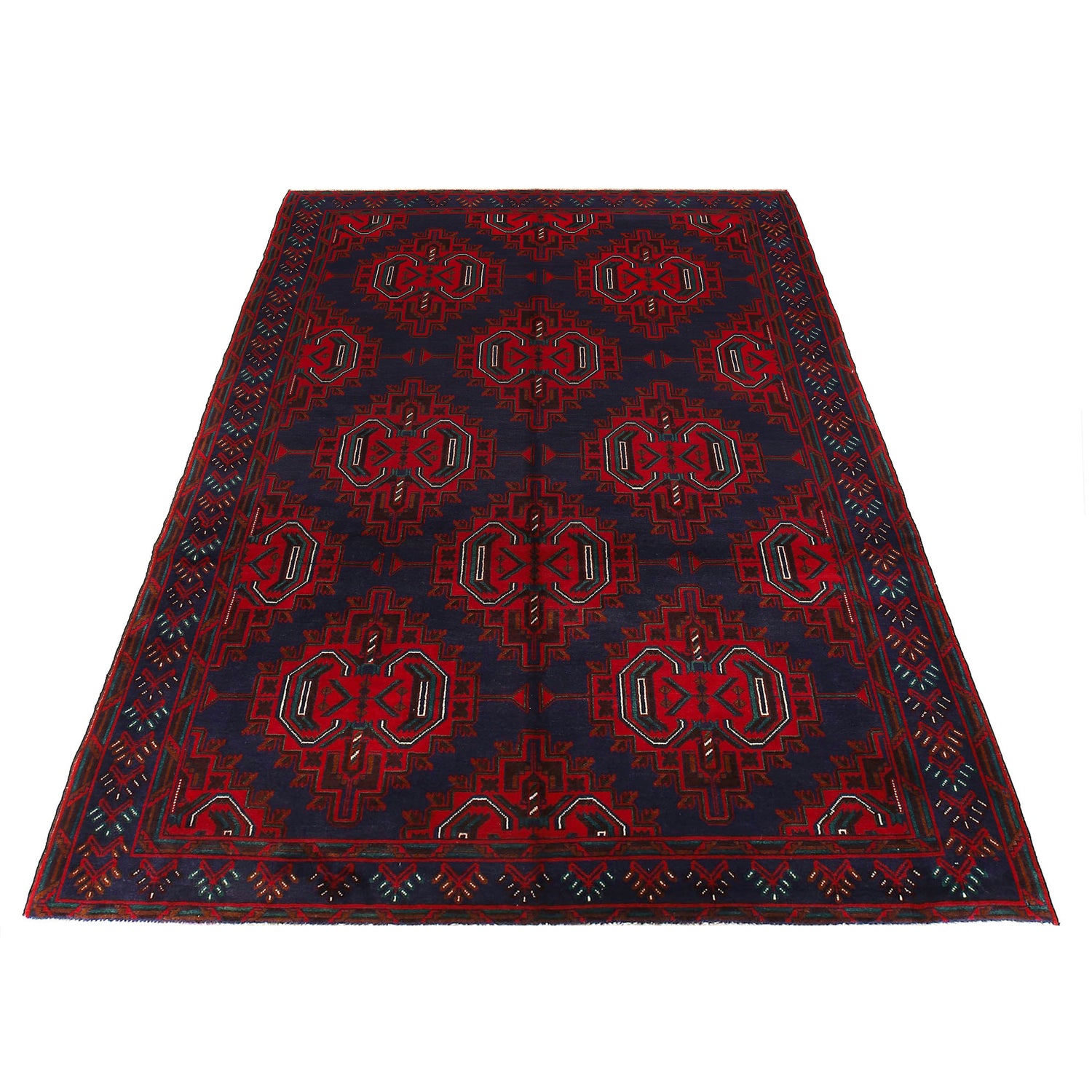Baluchi Rug Handmade Navy Blue Geometric 7x10 ft