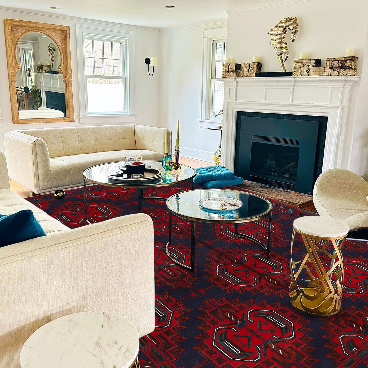 Baluchi Rug Handmade Navy Blue Geometric 7x10 ft