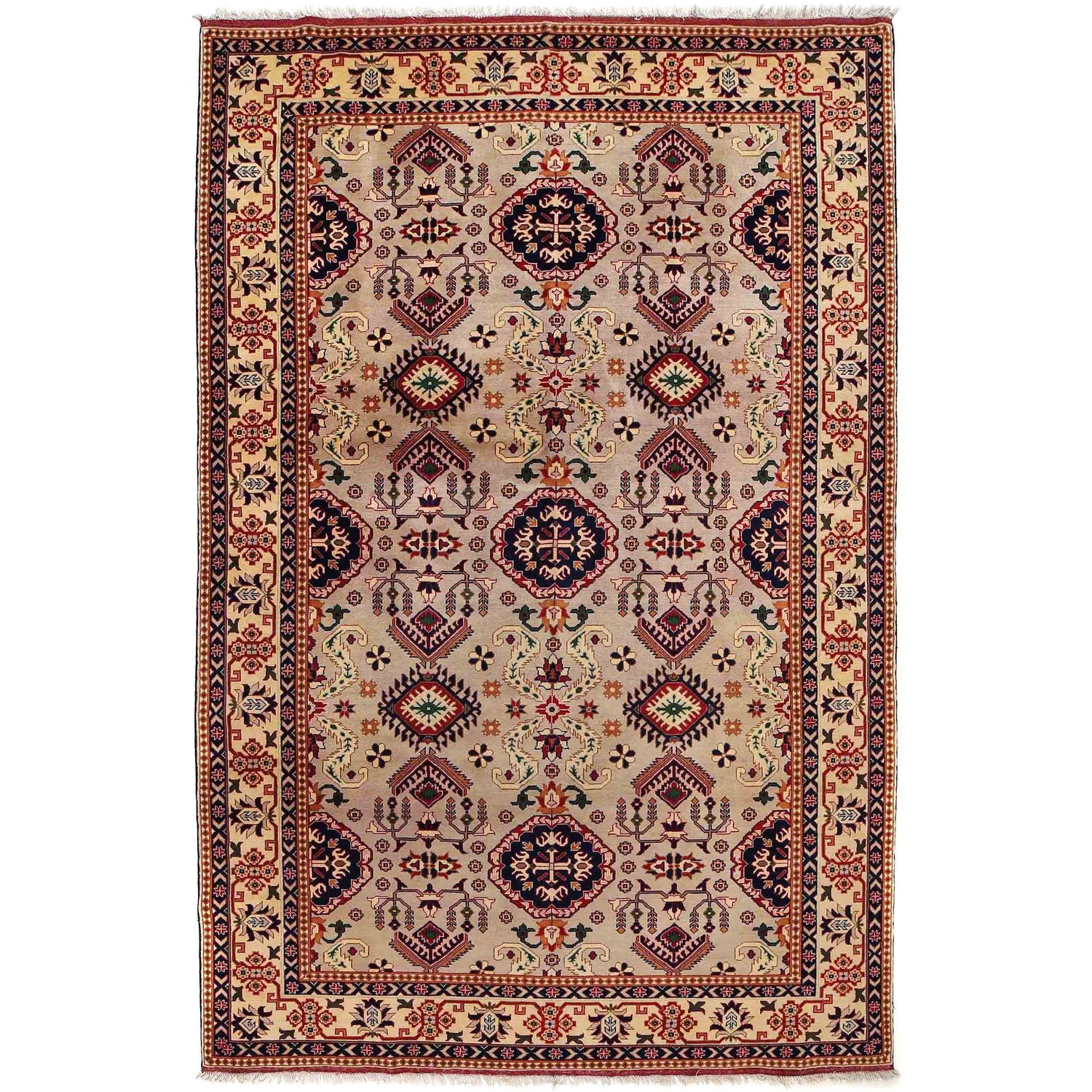Oriental Area Rug Handmade Beige Geometric 7x10 ft