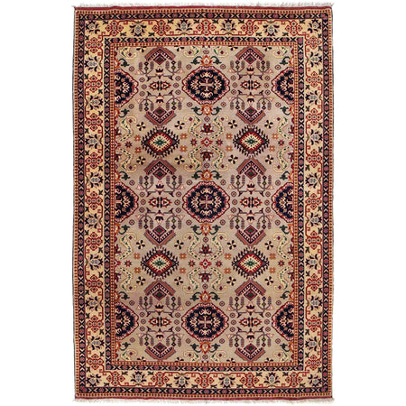 Oriental Area Rug Handmade Beige Geometric 7x10 ft